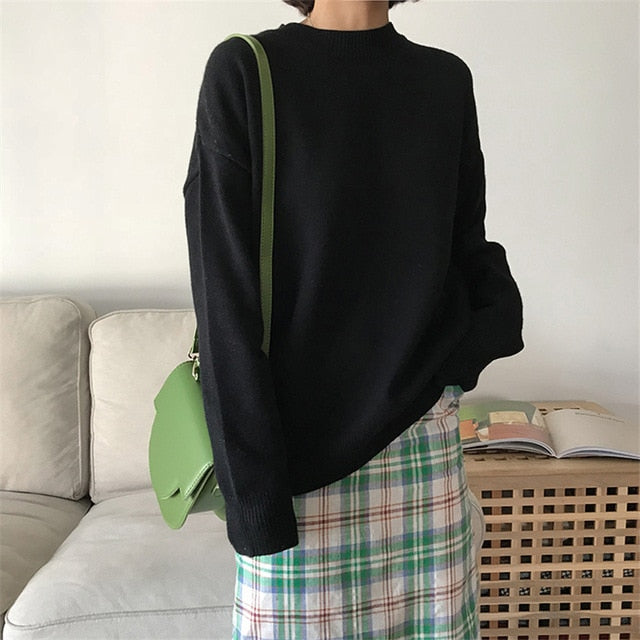 BGTEEVER Basic O-neck Knitted Jumpers for Women Sweater Casual Loose Long Sleeve Winter Sweater Female Pullovers Streetwear