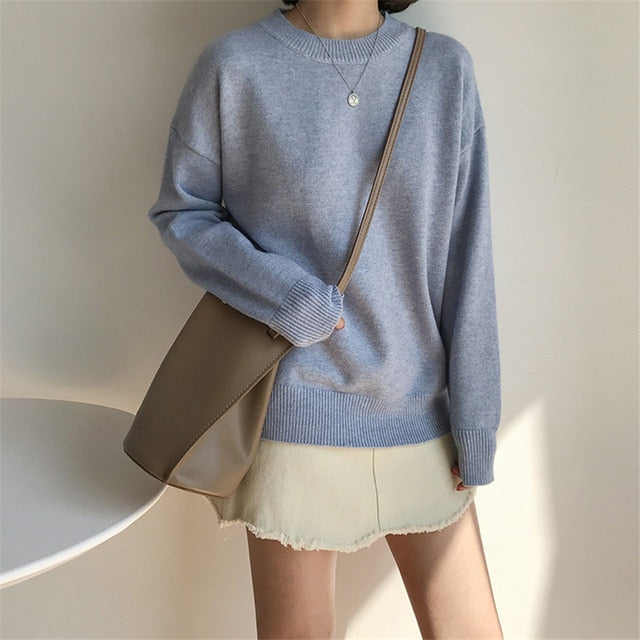 BGTEEVER Basic O-neck Knitted Jumpers for Women Sweater Casual Loose Long Sleeve Winter Sweater Female Pullovers Streetwear