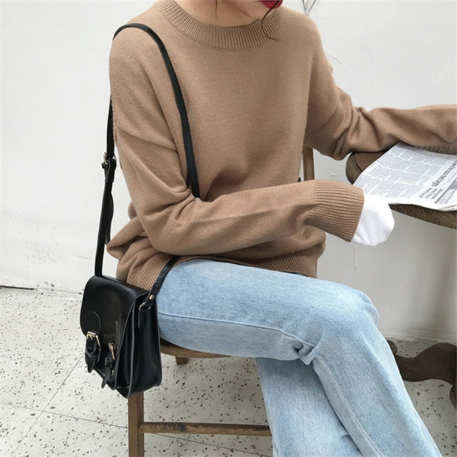 BGTEEVER Basic O-neck Knitted Jumpers for Women Sweater Casual Loose Long Sleeve Winter Sweater Female Pullovers Streetwear