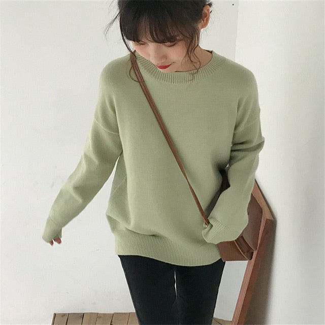 BGTEEVER Basic O-neck Knitted Jumpers for Women Sweater Casual Loose Long Sleeve Winter Sweater Female Pullovers Streetwear