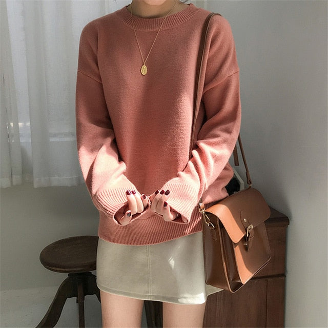 BGTEEVER Basic O-neck Knitted Jumpers for Women Sweater Casual Loose Long Sleeve Winter Sweater Female Pullovers Streetwear