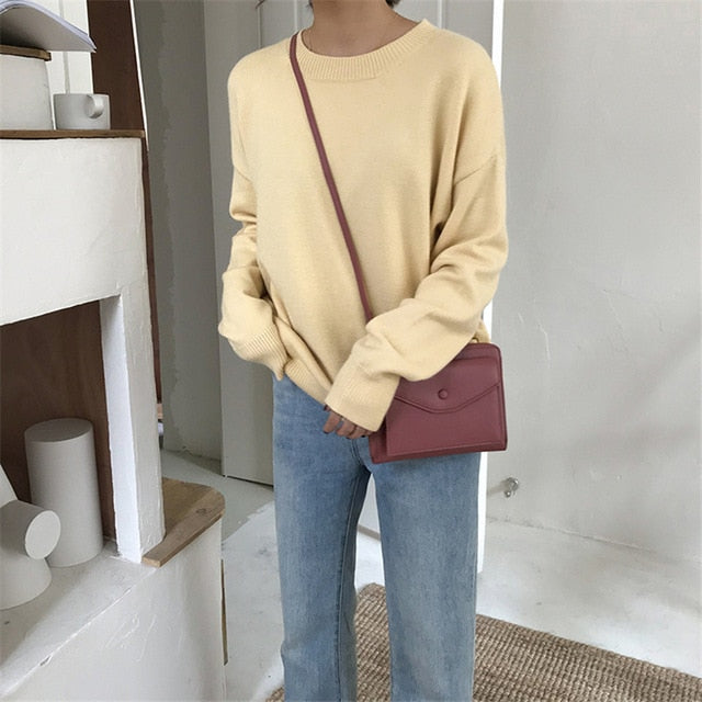 BGTEEVER Basic O-neck Knitted Jumpers for Women Sweater Casual Loose Long Sleeve Winter Sweater Female Pullovers Streetwear