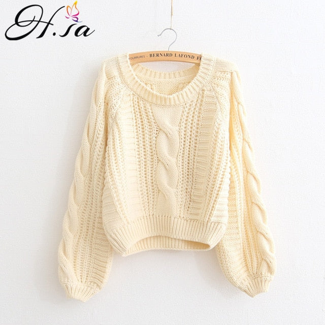 H.SA Roupas femininas Women Pull Sweaters 2020 New Yellow Sweater Jumpers Candy Color Harajuku Chic Short Sweater Twisted Pull