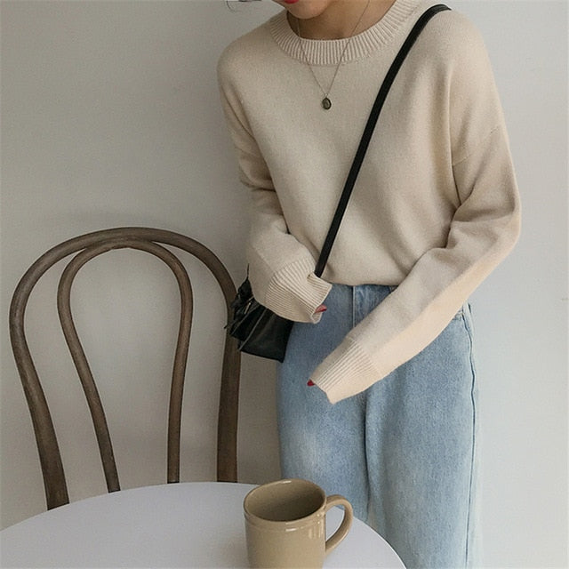 BGTEEVER Basic O-neck Knitted Jumpers for Women Sweater Casual Loose Long Sleeve Winter Sweater Female Pullovers Streetwear