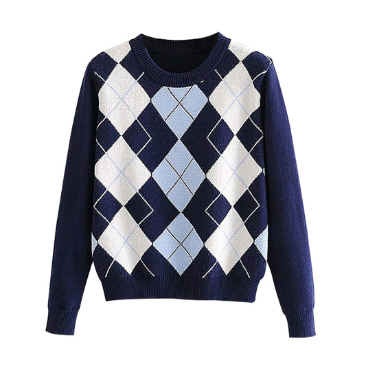 Women sweater pullover 2020 New fashion autumn diamond-shaped lattice women pullover sweater cute British style sweater top