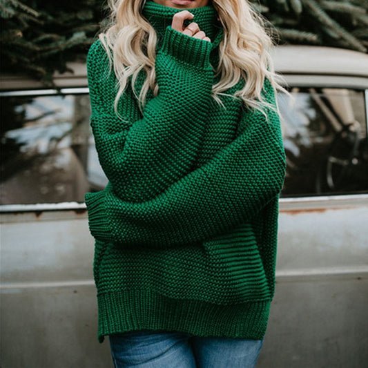 2020 Women Pullover Turtle Neck Autumn Winter Clothes Warm Knitted Oversized Turtleneck Sweater For Women's Green Tops Woman